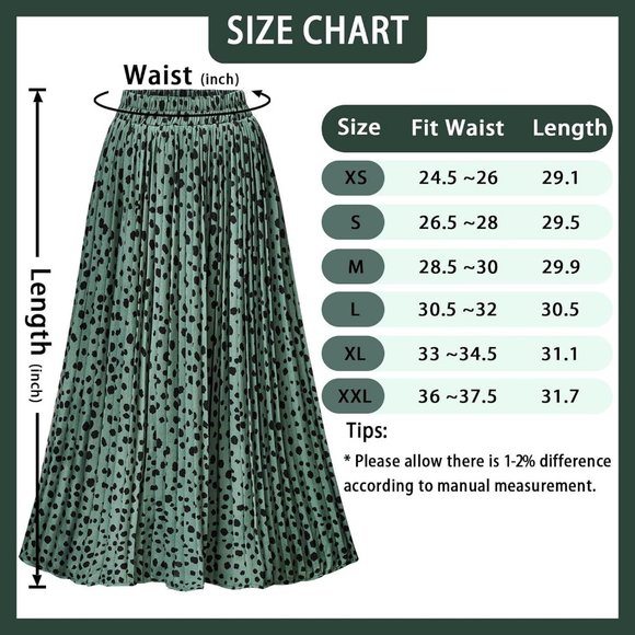 Women's Leopard Printed Midi Long Shirring High Waisted A Line Skirts - Green - Picture 7 of 7